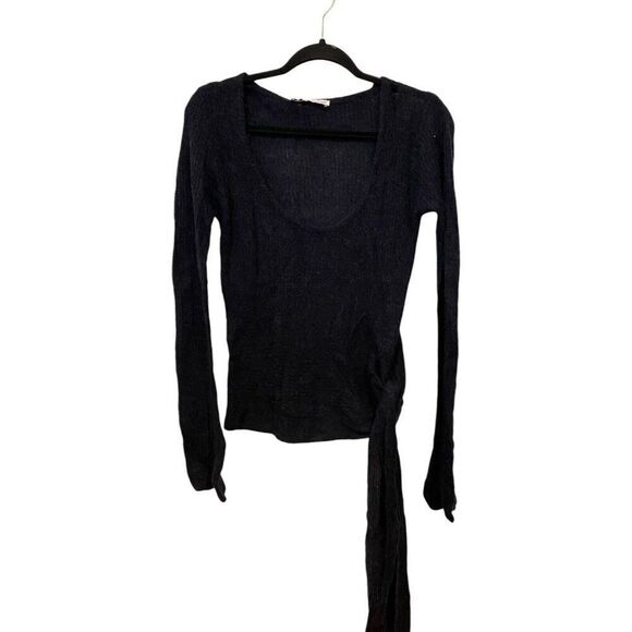 Zara Womens Sweater Wool Alpaca Sccop neck Side tie Knot M Black 5755/122 NWd - Picture 2 of 12